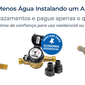 Banner promocional de hidrômetros com chamada “Como pagar menos água instalando um aparelho a mais”, produtos em destaque e selo técnico de economia